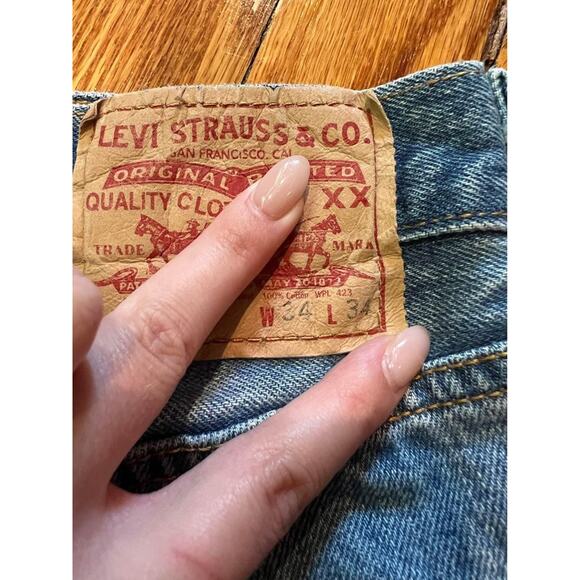 Vintage Custom Upcycled Rhinestone and Pearl Studded Jean Shorts Style 501 - Picture 5 of 6